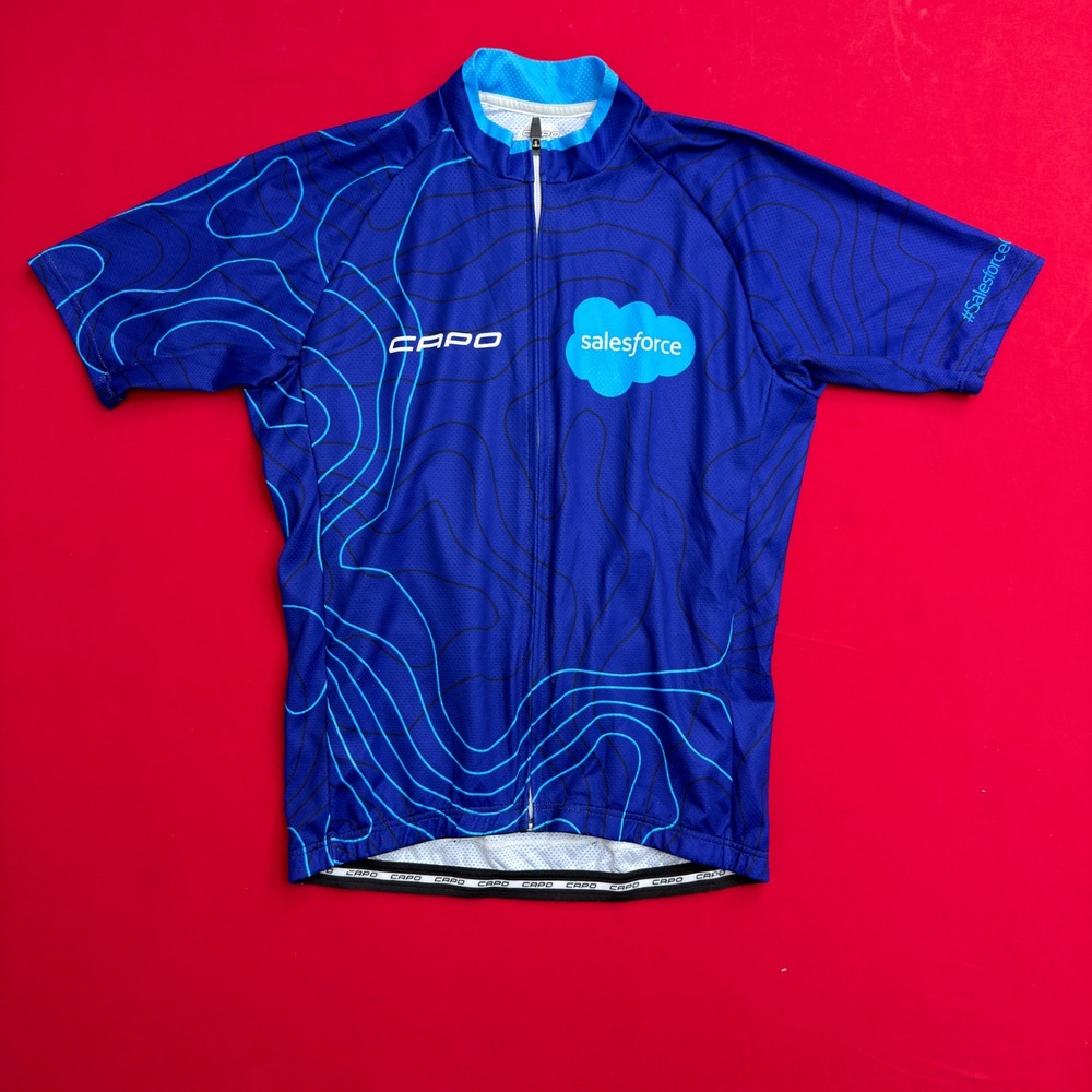 Capo Salesforce Ohana Cycling‎ Jersey Mens Large Blue Topographic Made in Italy